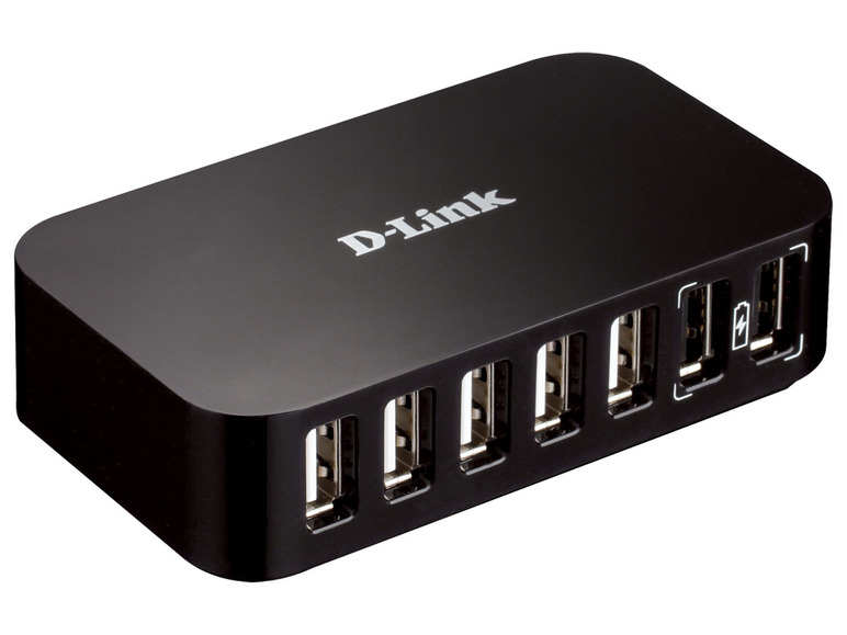 Gehe zu Vollbildansicht: D-Link 7-Port USB 2.0 Hub, mit 2 Schnellladeanschlüssen - Bild 1