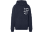 Dunkelblauer Kapuzenpullover mit weißem Text „NEW YORK no noise Book Club EST. 1995“.
