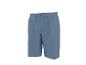 Blaue Shorts mit Kordelzug in der Taille und einem braunen Knopf.
