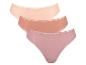 Drei Paar rosa und beige Slips mit Spitze.