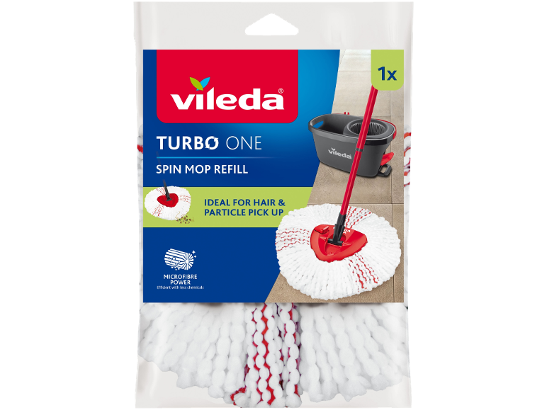 Wischmopp-Nachfüllpackung mit Mikrofaser für Haar- und Partikelaufnahme.