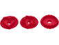 Drei rote Ausstechformen in Herz-, Stern- und Blumenform.