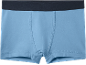 Hellblaue Baumwoll-Boxershorts mit dunklem Gummibund.