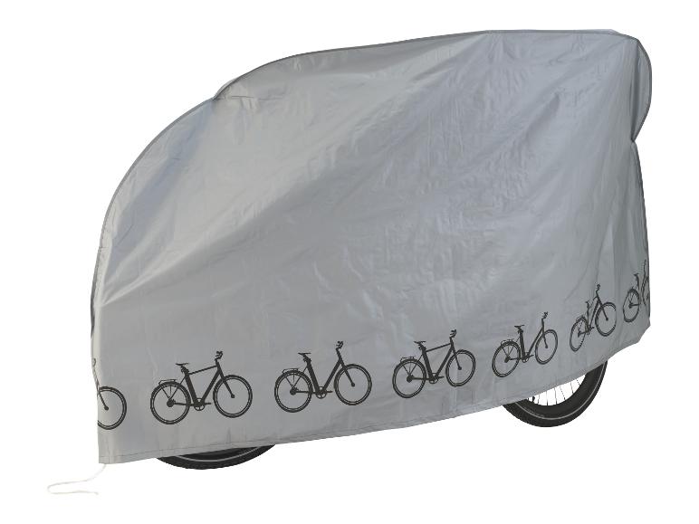 Graue Fahrradabdeckung mit Fahrrad-Silhouetten.