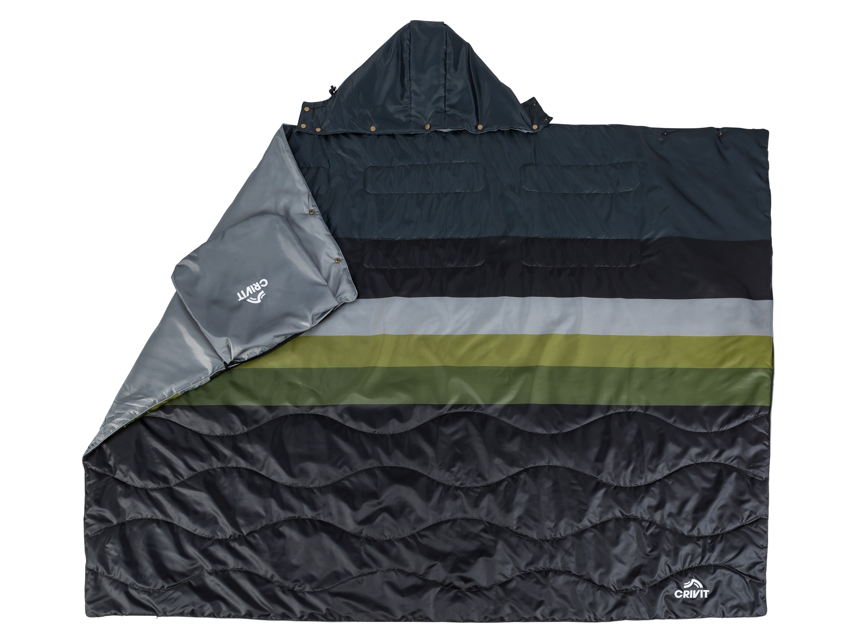 CRIVIT Campingdecke 3in1 (Grau)““ | grün Gewicht: ca. 0,8 kg Lieferumfang: 1x 3-in-1 Campingdecke Packsack integriert GRS – Global Recycled Standard Benutzung ab 50 % recyceltem Material Zertifizierungsnummer: CU 851646 Aus Alt mach Neu: Durch die Wiederverwendung bereits genutzter Materialien werden wertvolle Ressourcen gespart. GRS ermöglicht die Ermittlung und Rückverfolgung des im Produkt verwendeten Recyclingmaterials. Dabei werden neben der kompletten Lieferkette von der Sammelstelle bis in die Filiale zusätzlich soziale und ökologische Kriterien überprüft. Bionic-Finish® ECO Mit Imprägnierung Imprägnierung nach dem Vor der Natur: Die Ausrüstung Bionic-Finish® ECO basiert auf einer PFC-freien Inhaltsformel. Durch neuartige Bionik-Technologien wurde eine hocheffiziente Art der Wasserabweisung entwickelt – widerstandsfähig und schmutzabweisend.““