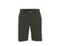 Dunkelgrüne Twill-Shorts mit aufgesetzten Taschen und einem Holzknopf.