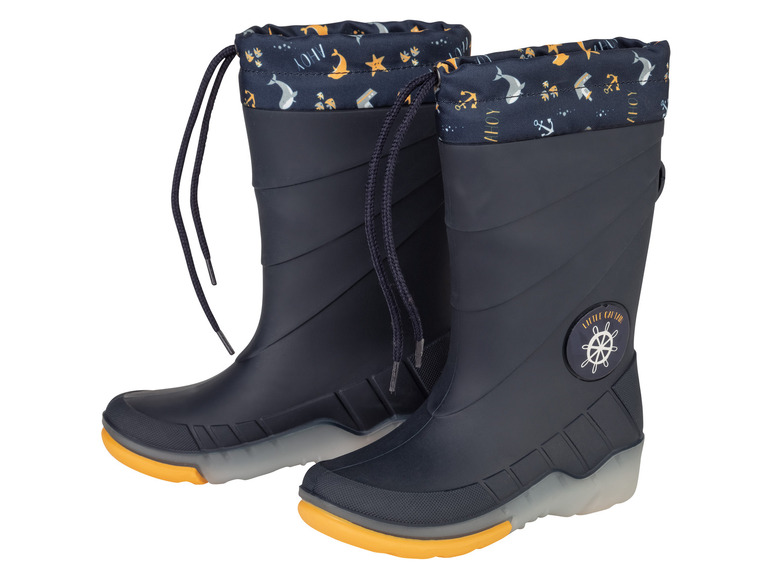 Blaue Gummistiefel mit nautischem Thema von Little Captain.