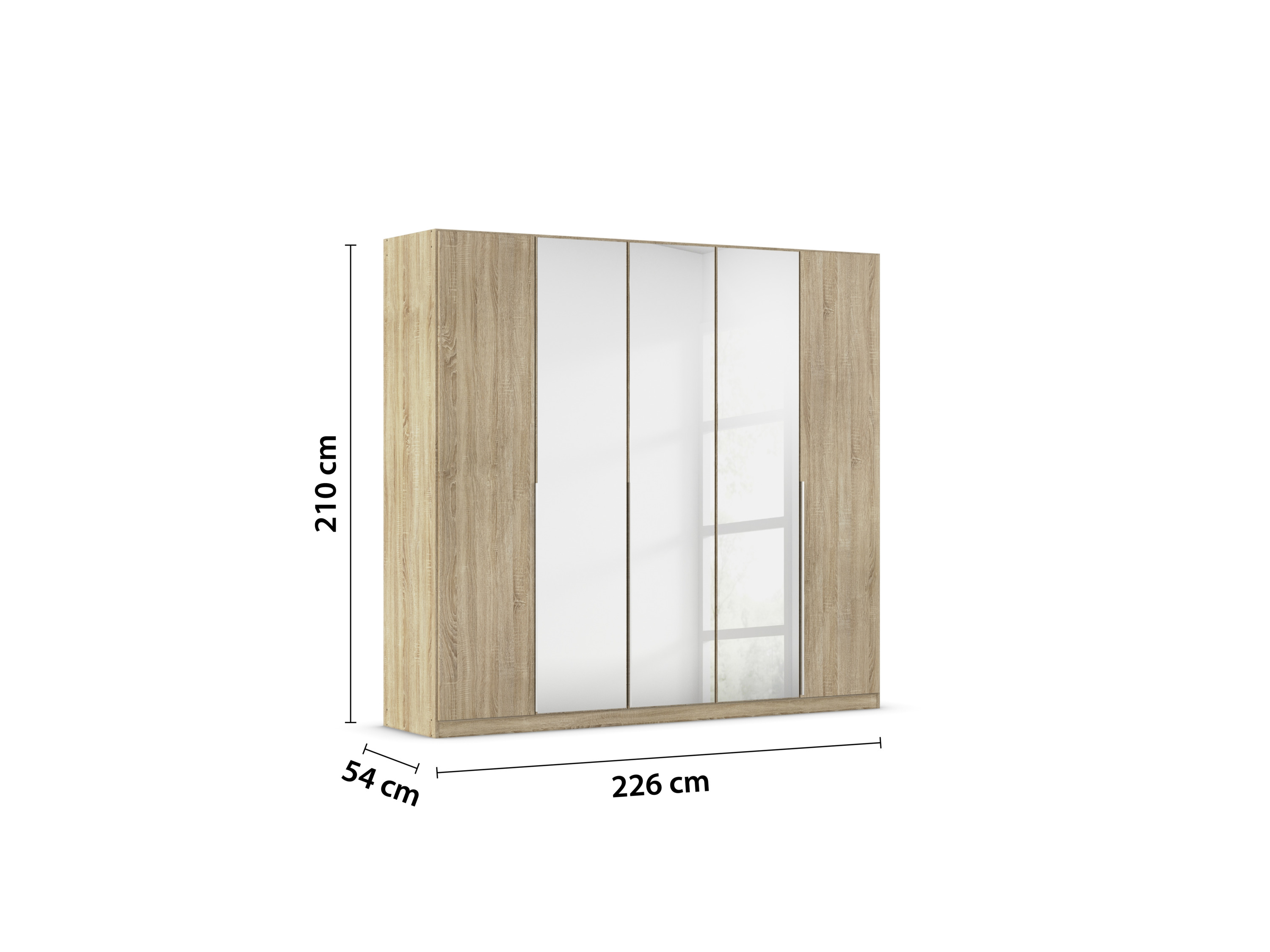 Thumbnail - rauch ORANGE Drehtürenschrank Alabama mit Spiegel (Premium-Zubehör, Eiche Sonoma, Griffe Alufarben, 226 x 210 cm)