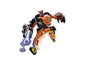 Eine orange und schwarze LEGO Figur von Rocket Raccoon in einem Mech-Anzug.