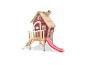 Rotes Holzspielhaus mit Rutsche und Leiter für Kinder
