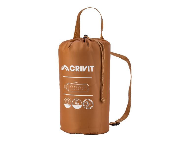 Brauner Schlafsack in einer Tragetasche mit 3 Jahren Garantie, 770g schwer.