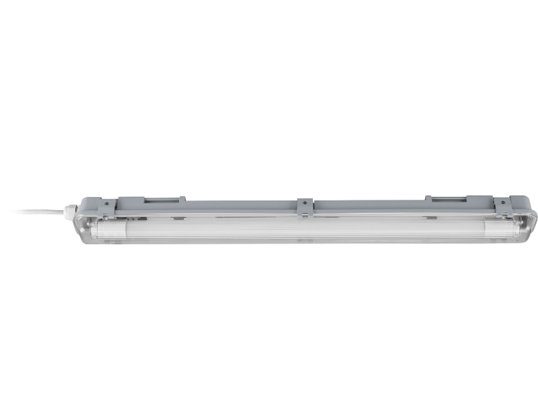 Längliche, graue und transparente LED-Leuchte mit Kabel