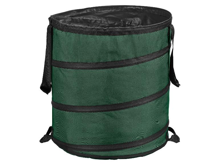 Grüner zusammenklappbarer Gartenkorb mit schwarzen Bändern und Griffen