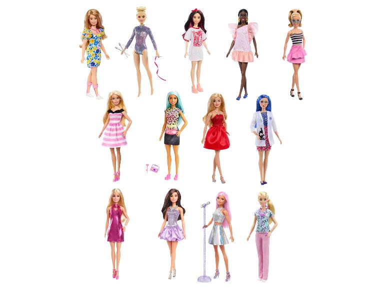 Eine Sammlung von 15 Barbie-Puppen in verschiedenen Outfits und Berufen.