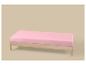 Einzelbett aus Holz mit rosa Matratze auf beigem Hintergrund