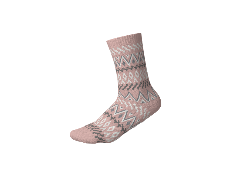 Rosa Socke mit weißem und grauem geometrischem Muster