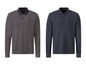 Zwei langärmelige Poloshirts in grau und dunkelblau.