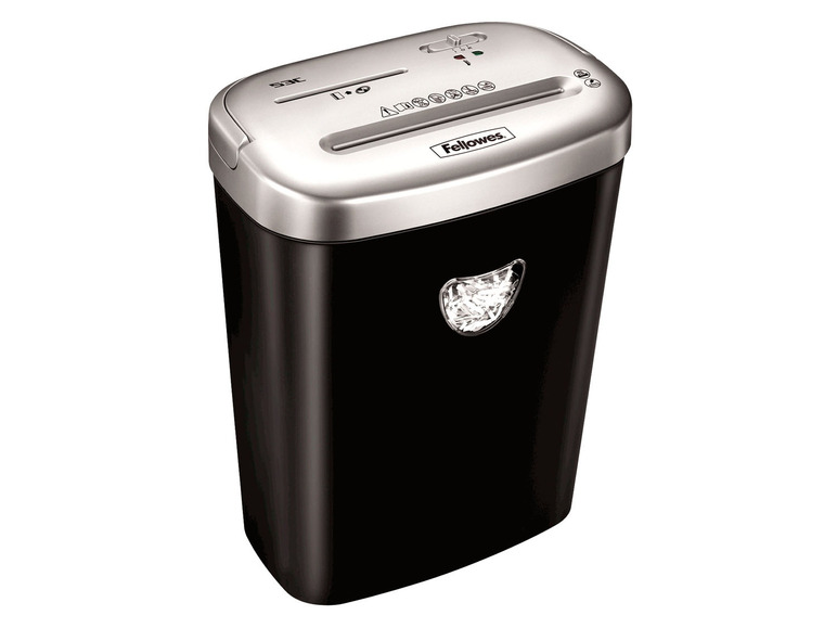 Ein schwarzer Fellowes Aktenvernichter.