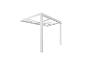 Weiße Aluminium-Pergola mit transparentem Dach, Vorderansicht.