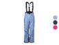 Hellblaue Skihose mit schwarzen Hosenträgern und Farbmustern