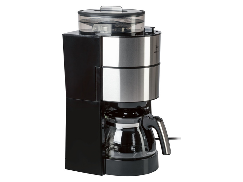 Eine schwarze Kaffeemaschine mit Glaskanne.