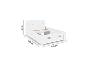 Ein weißes Bett mit Stauraum und den Maßen 209x145x90 cm.