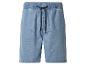 Hellblaue Jeans-Shorts mit elastischem Bund und schwarzem Kordelzug.