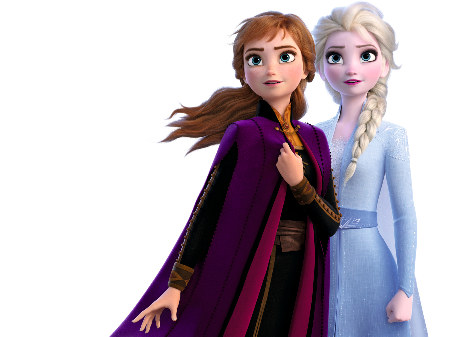 Anna und Elsa, zwei animierte Charaktere, stehen nebeneinander.