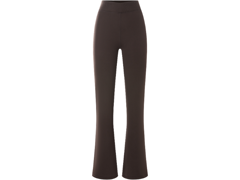 Dunkelbraune Schlagleggings für Damen mit breitem Rippbund