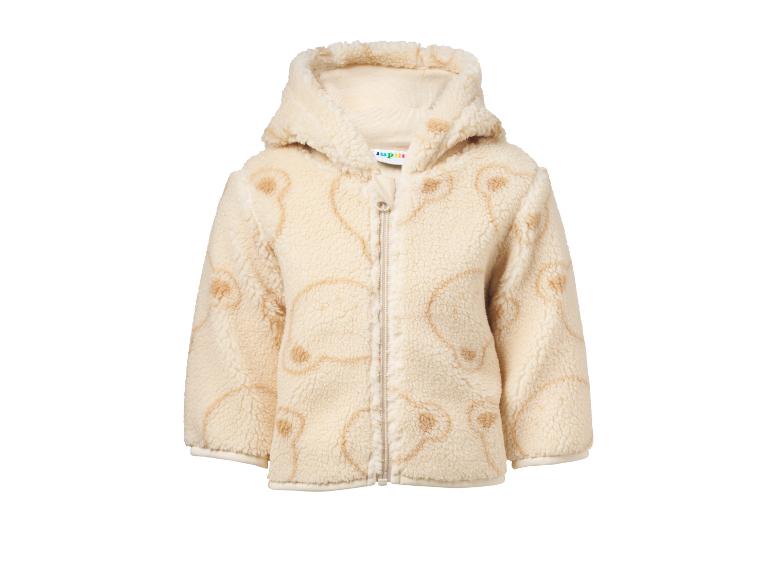 Cremefarbene Kinder-Teddyfleecejacke mit Kapuze und Muster
