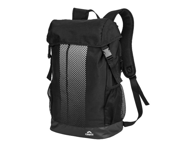 Schwarzer Crivit Rucksack mit weißen Details.