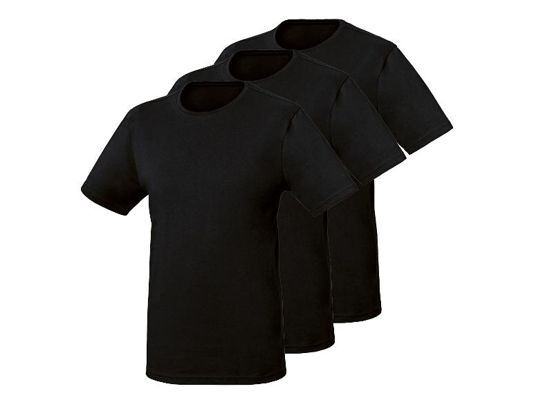 Drei schwarze Kurzarm-T-Shirts, diagonal angeordnet