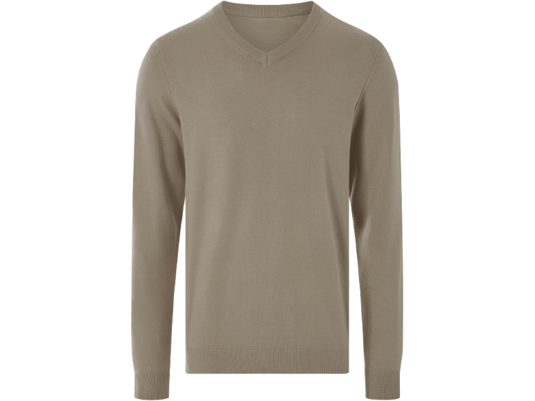 Herren V-Pullover in beiger Farbe.