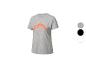 Graues Kurzarm-T-Shirt mit orangefarbenem Logo.