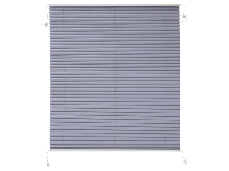 Ein graues Plissee-Rollos.