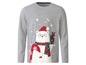 Graues Langarmshirt mit Weihnachtsmotiv, einem Schneemann und einem Rentier.