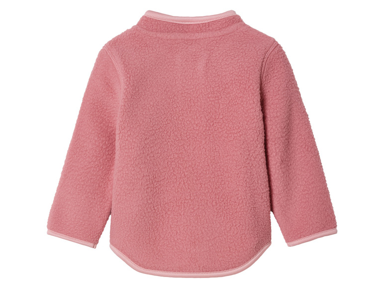 Ein rosa Fleece-Pullover mit langen Ärmeln.