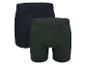 Zwei MOXX Herren-Boxershorts, eine dunkelblaue und eine dunkelgrüne.