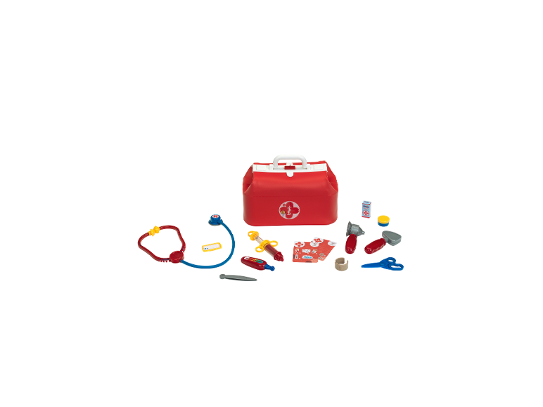KLEIN PRO - Arzttasche mit Spielzeug-Zubehör auf weißem Hintergrund.