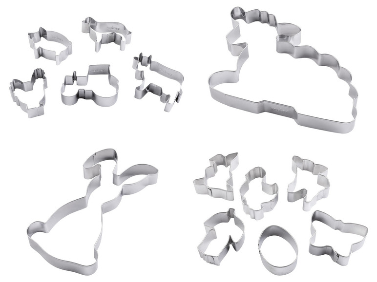 Ausstecher in Form eines Hasen, Traktors, Eiern und anderen Ostermotiven.