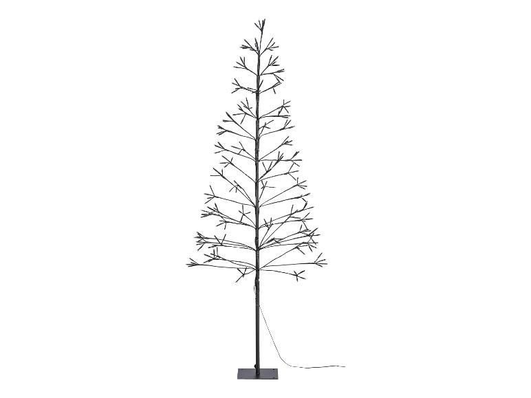 Schwarzer LED-Weihnachtsbaum mit Standfuß und Stromkabel.