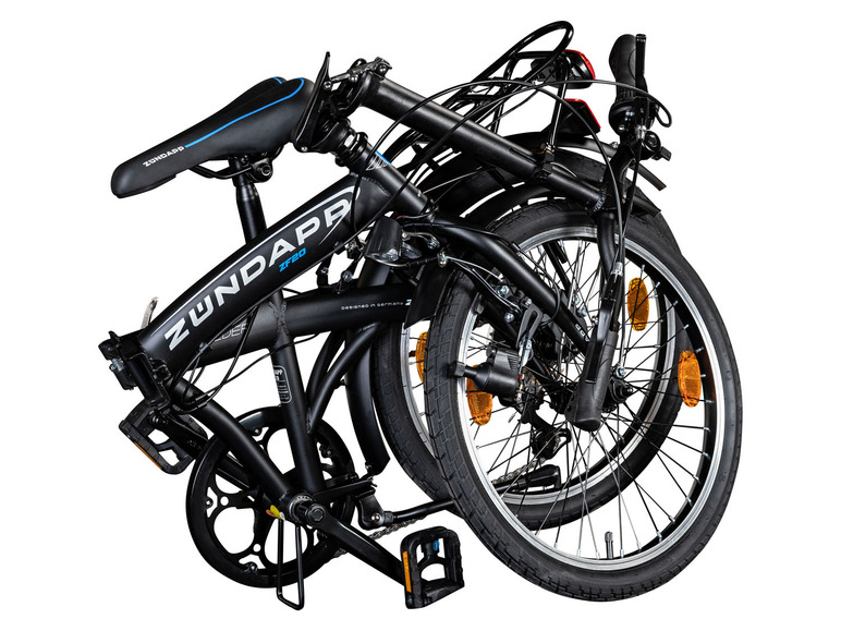 Zündapp ZF20 Faltrad mit schwarzem Rahmen und blauem Sattel.