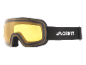 Schwarze Skibrille mit gelben Gläsern und schwarzem elastischem Band.