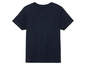 Ein dunkelblaues T-Shirt mit kurzen Ärmeln.