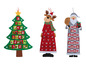Weihnachts-Adventskalender in Form eines Weihnachtsbaums, eines Rentiers und des Weihnachtsmanns.