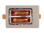 Beiger Toaster mit zwei Brotscheiben darin, die Toasts werden geröstet.
