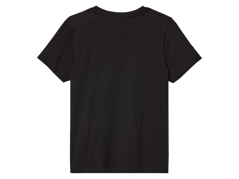 Schwarzes T-Shirt mit kurzen Ärmeln.