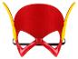 Rote Superheldenmaske mit gelben Flügeln und einem schwarzen Gummiband.