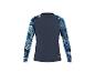 Dunkelblaues Langarmshirt mit blauen Blättermustern an den Ärmeln.