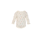 Langärmeliger Baby-Body mit buntem Blumenmuster auf cremefarbenem Hintergrund.